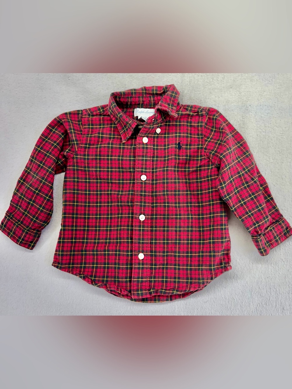 Ralph Lauren Pony Baby Boy Red Plaid Cotton Long Sleeve Shirt 9 Months